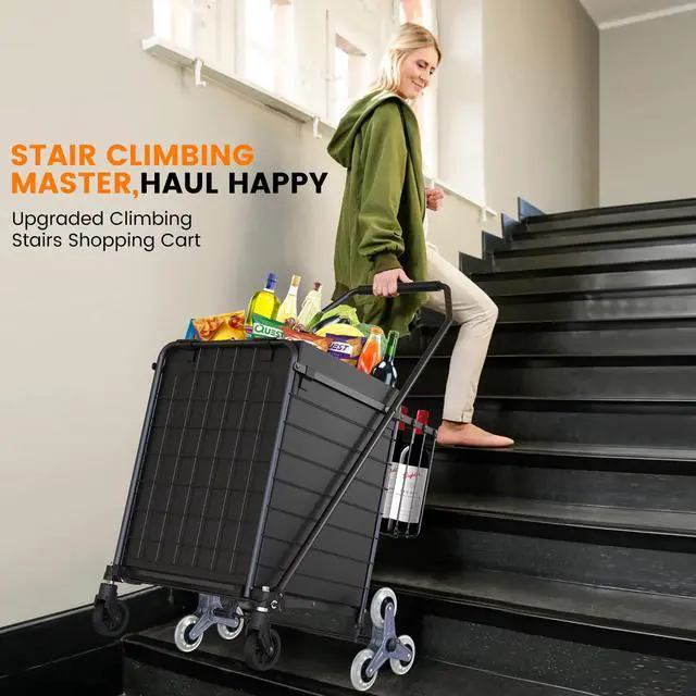 Alt view image 6 of 7 - Shopping Cart for Groceries, 280 LBS Large Grocery Cart with Waterproof Liner, 360° Rolling Swivel Wheels, Heavy Duty Utility Cart Folding Shopping Carts for Laundry Luggage Gift