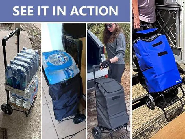 Alt view image 5 of 7 - 2 in 1 Shopping Carts for Groceries, 330 lbs Grocery Cart on Wheels, Foldable Utility Carts with Wheels, Hand Truck with Waterproof Tote Bag for Shopping, School, Laundry, Craft Show, Black