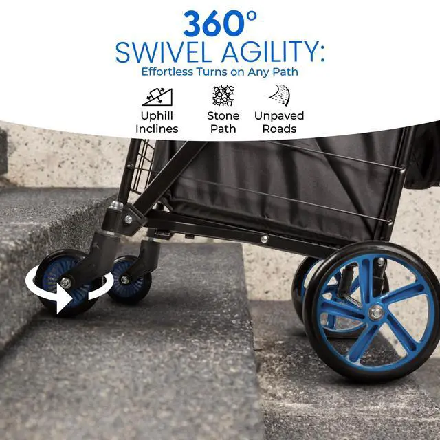 Alt view image 6 of 7 - Large Folding Utility Shopping Cart with Removable Liner Heavy Duty, 360° Swivel Wheels, 110 lb Capacity, Portable for Groceries, Laundry, Luggage, and More (Blue)