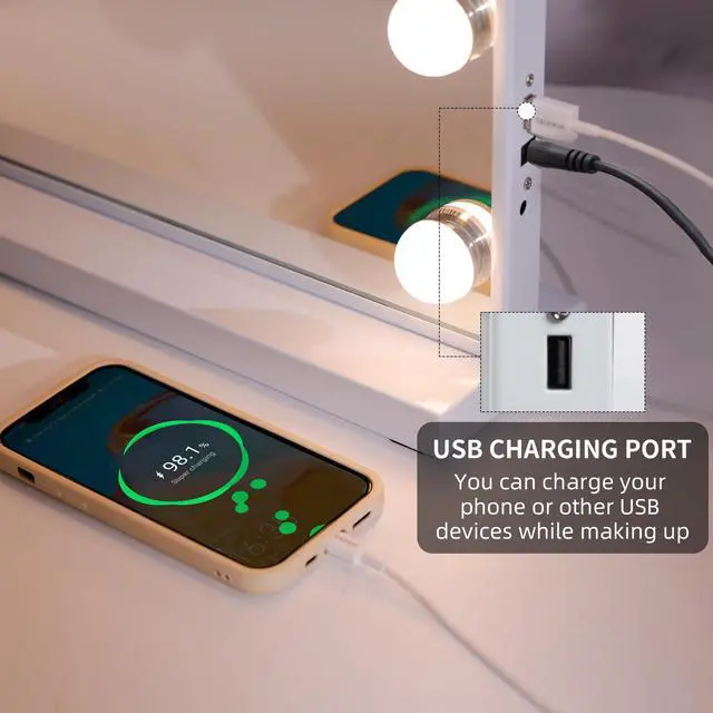 Alt view image 5 of 6 - Vanity Mirror with Lights and Bluetooth Speaker 22.8''x18.4'' Lighted Makeup Mirror with 15 LED Bulbs Hollywood Vanity Mirror with 3 Lighting Modes USB Charging and 10x Magnification