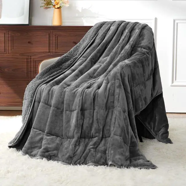 Main image of Weighted Blankets for Adults Queen Size, 15lbs 60x80 inches Blanket with Soft Warm Plush Sherpa Fleece, Washable Thick Heavy Throw for Sleep, Anxiety and Calming, Grey