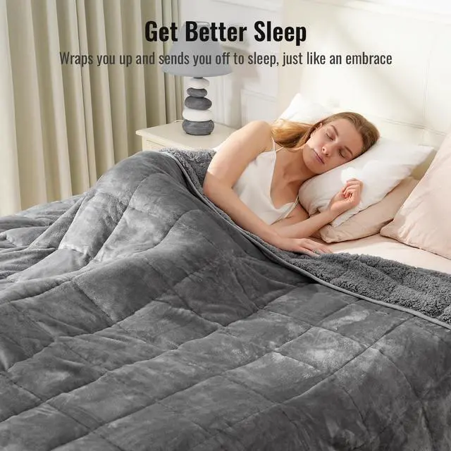 Alt view image 3 of 7 - Weighted Blankets for Adults Queen Size, 15lbs 60x80 inches Blanket with Soft Warm Plush Sherpa Fleece, Washable Thick Heavy Throw for Sleep, Anxiety and Calming, Grey