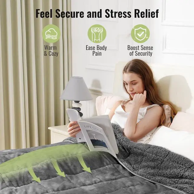 Alt view image 4 of 7 - Weighted Blankets for Adults Queen Size, 15lbs 60x80 inches Blanket with Soft Warm Plush Sherpa Fleece, Washable Thick Heavy Throw for Sleep, Anxiety and Calming, Grey
