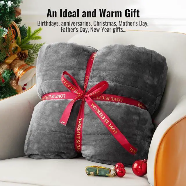 Alt view image 5 of 7 - Weighted Blankets for Adults Queen Size, 15lbs 60x80 inches Blanket with Soft Warm Plush Sherpa Fleece, Washable Thick Heavy Throw for Sleep, Anxiety and Calming, Grey