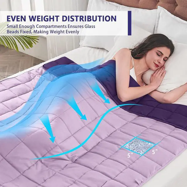Alt view image 4 of 7 - Weighted Blanket for Adults (20 lbs, 60 x 80, Purple) Cooling Heavy Blanket for Sleeping Perfect for 190-210 lbs, Queen Size Breathable Blanket with Premium Glass Bead, Machine Washable