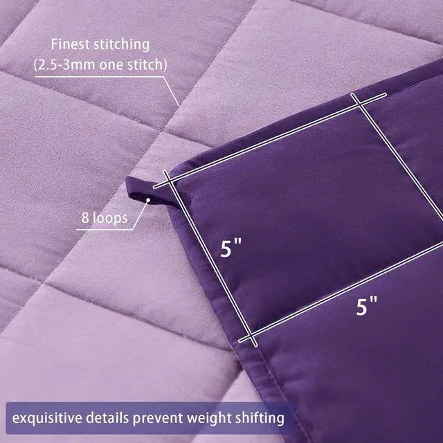 Alt view image 5 of 7 - Weighted Blanket for Adults (20 lbs, 60 x 80, Purple) Cooling Heavy Blanket for Sleeping Perfect for 190-210 lbs, Queen Size Breathable Blanket with Premium Glass Bead, Machine Washable