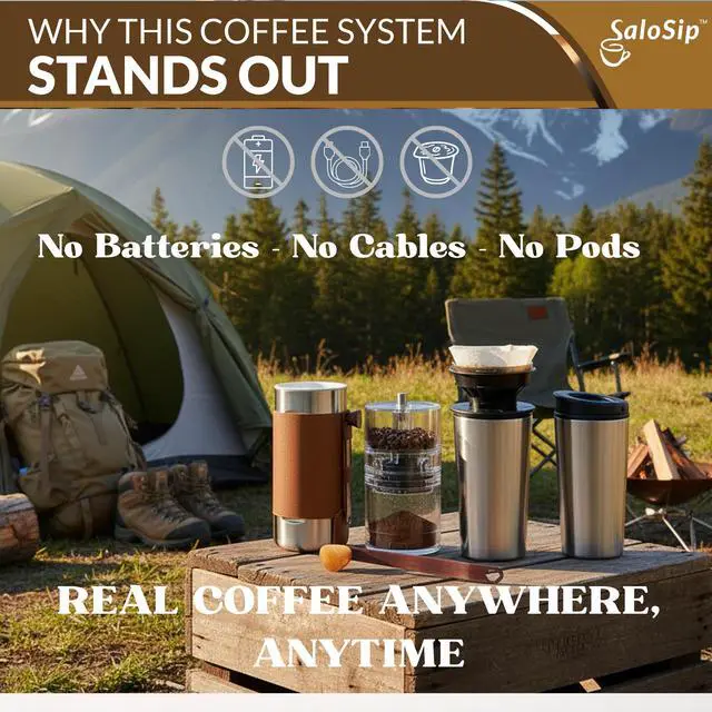 Alt view image 2 of 7 - 4-in-1 Portable Manual Pour Over Coffee Maker with Grinder Travel & Camping Pour Over Set All-in-One Portable Coffee Brewer Kit with Stainless Steel Kettle, Thermal Mug & Dripper