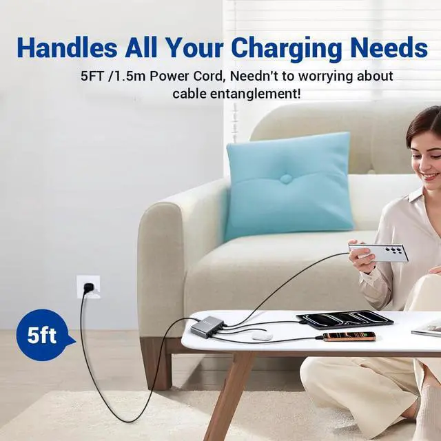 Alt view image 7 of 7 - 635W GaN Super Fast Charging Station for Multiple Devices,8 Port USB C Charger Stations for iPhone,iPad,MacBook,Tablet,Android Cell Phone,Type C 200W Desktop Multi-Device Charging Hub Block