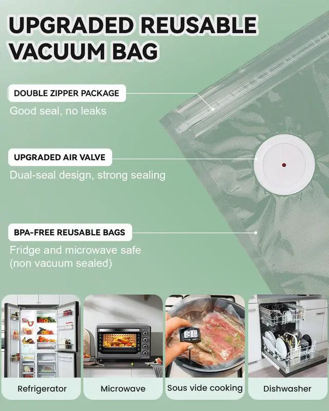 Alt view image 4 of 6 - Compact Handheld Vacuum Sealer for Food, 10X Preservation Food Sealer Machine with Reusable Vacuum Bags, Portable Wireless Vacuum Sealer for Sous Vide & Meal Prep, White