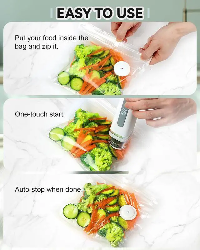 Alt view image 5 of 6 - Compact Handheld Vacuum Sealer for Food, 10X Preservation Food Sealer Machine with Reusable Vacuum Bags, Portable Wireless Vacuum Sealer for Sous Vide & Meal Prep, White