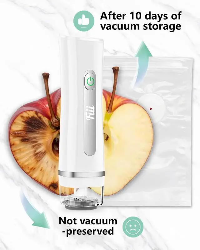 Alt view image 6 of 6 - Compact Handheld Vacuum Sealer for Food, 10X Preservation Food Sealer Machine with Reusable Vacuum Bags, Portable Wireless Vacuum Sealer for Sous Vide & Meal Prep, White