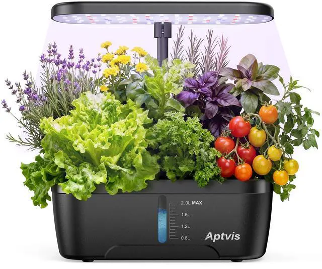 Main image of Hydroponics Growing System, 6 Pods Smart Indoor Herb Garden with LED Grow Light, Auto Timer, Height Adjustable, Quiet Pump, Gardening Gifts for Mom Women - Black