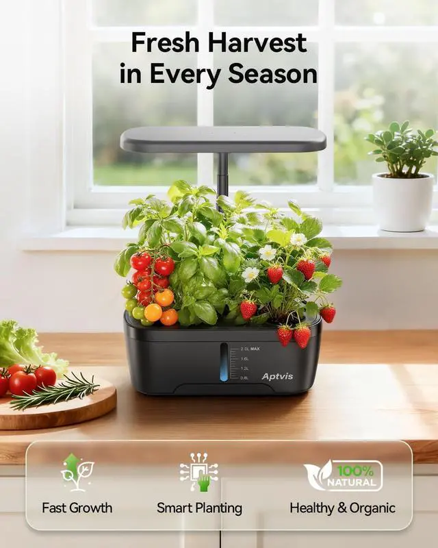 Alt view image 2 of 6 - Hydroponics Growing System, 6 Pods Smart Indoor Herb Garden with LED Grow Light, Auto Timer, Height Adjustable, Quiet Pump, Gardening Gifts for Mom Women - Black