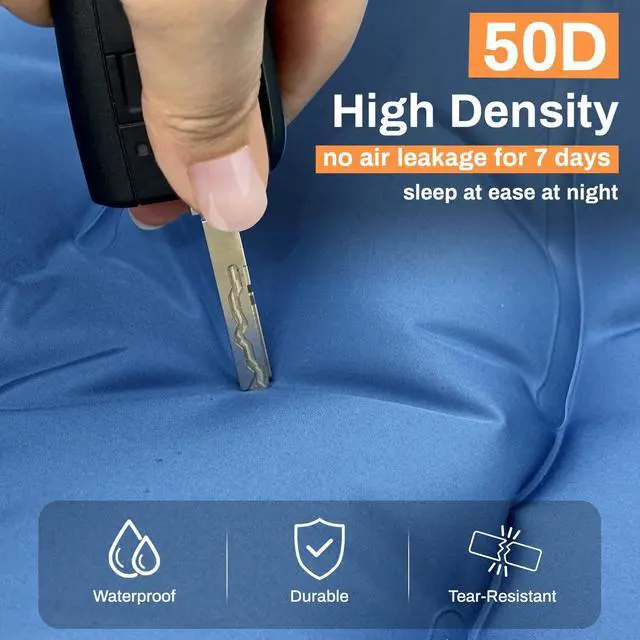 Alt view image 4 of 7 - Double Sleeping Pad for Camping, Extra Thick 6 Inch Sleeping Mat Camping for 2 Person Self Inflating Camping Pad with Built-in Pillow & Foot Pump Inflatable Camping Mat for Backpacking Hiking Tents