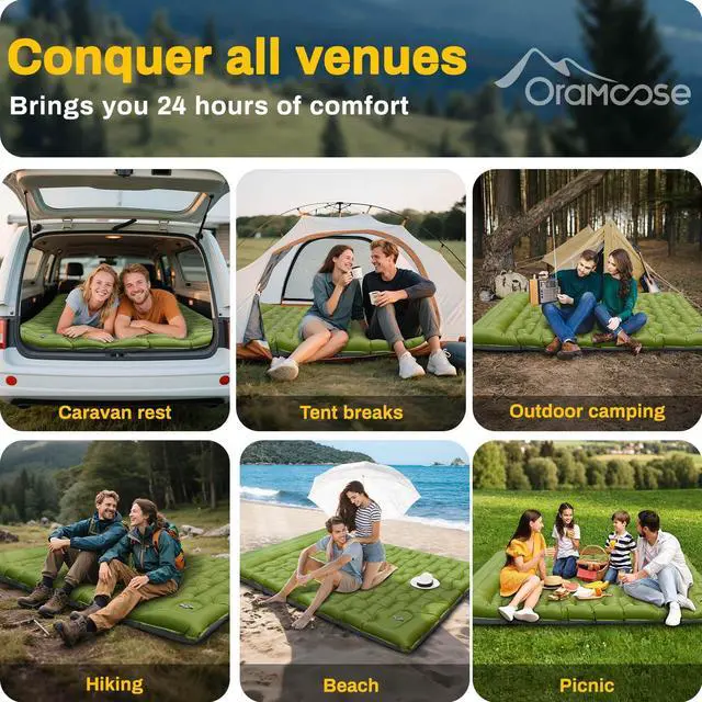 Alt view image 7 of 7 - Double Sleeping Pad, Extra Thick 6 Inch Sleeping Pad for Camping 2 Person with Built-in Pillow & Foot Pump Ultralight Compact Inflatable Camping Mat for Backpacking Hiking Travel Tent Camp Gear Gifts