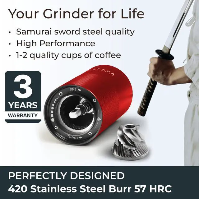 Alt view image 2 of 6 - Premium Manual Coffee Grinder for Espresso, Pour Over & French Press with Stainless Steel Conical Burr, Precision Adjustable Hand Grinder, Compact Travel Size - by Alpaca Ventures