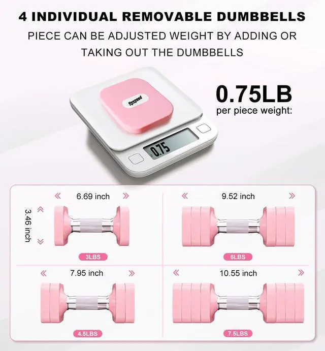 Alt view image 5 of 7 - 15LBS Adjustable Dumbbell Set for Women Men, 4 in 1 Free Weights Dumbbells Set Hand Weights Set Adjust Dumbbell Weight Set for Home Gym Exercise Workout Strength Training Equipments, Pink