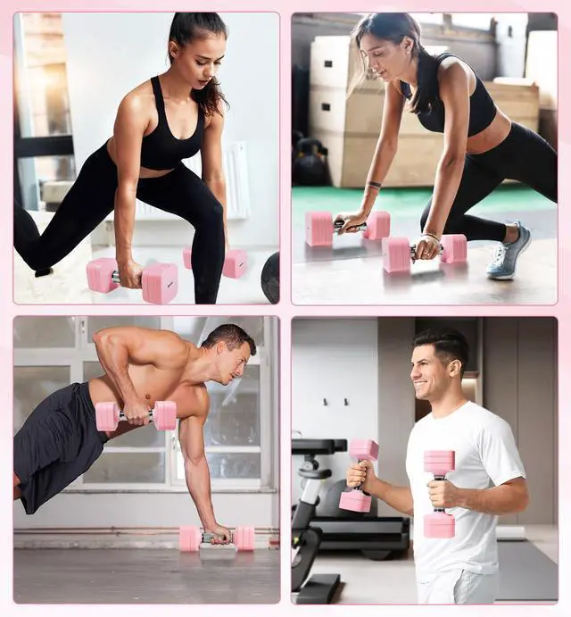 Alt view image 7 of 7 - 15LBS Adjustable Dumbbell Set for Women Men, 4 in 1 Free Weights Dumbbells Set Hand Weights Set Adjust Dumbbell Weight Set for Home Gym Exercise Workout Strength Training Equipments, Pink