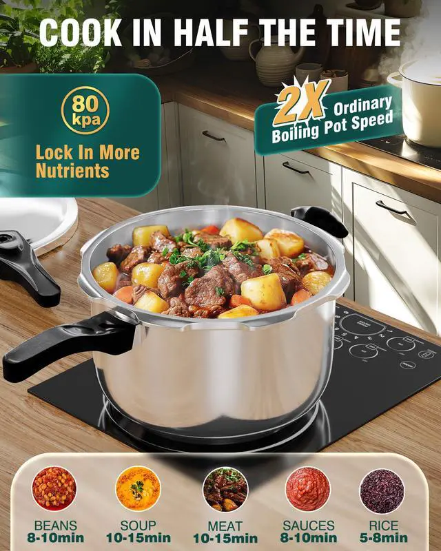 Alt view image 2 of 7 - Pressure Cooker, 6 Quart Stainless Steel Pressure Canner, Induction Compatible Cookware with Spring Valve Safeguard Devices,Compatible with Gas & Induction Cooker