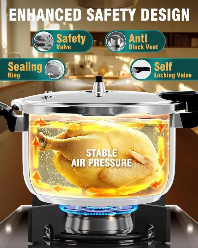 Alt view image 3 of 7 - Pressure Cooker, 6 Quart Stainless Steel Pressure Canner, Induction Compatible Cookware with Spring Valve Safeguard Devices,Compatible with Gas & Induction Cooker