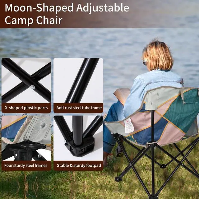 Alt view image 5 of 7 - 2 Pack Camping Chair for Adults, Portable Folding Sofa Chair, Easy Set Up Patio Chair Lawn Padded Seat Camping Stool Chair for Hunting, Fishing, Outdoor, Beach, Picnics, Home