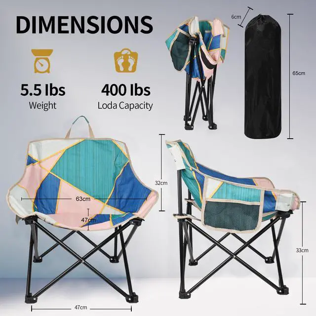Alt view image 7 of 7 - 2 Pack Camping Chair for Adults, Portable Folding Sofa Chair, Easy Set Up Patio Chair Lawn Padded Seat Camping Stool Chair for Hunting, Fishing, Outdoor, Beach, Picnics, Home