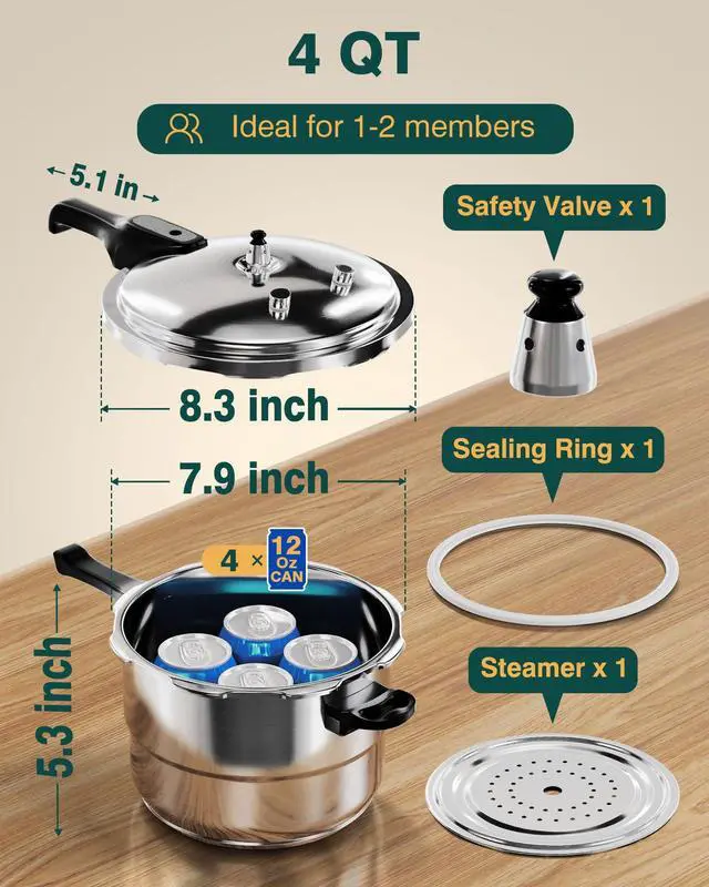 Alt view image 2 of 7 - Pressure Cooker Stainless Steel 4 Qt