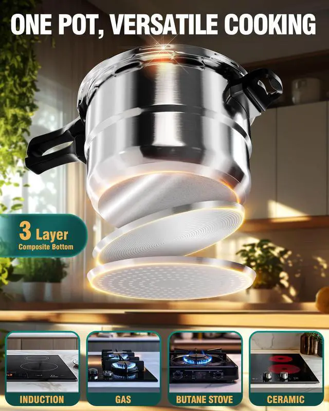 Alt view image 6 of 7 - Pressure Cooker Stainless Steel 4 Qt