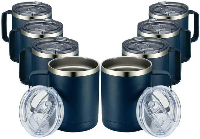 Main image of 12oz Coffee Mug With Handle 8 Pack Bulk,Stainless Steel Insulated Travel Tumblers With Sliding Lid,Double Wall Vacuum Camping Cup for Hot & Cold Drinks Tea (Navy, 8)