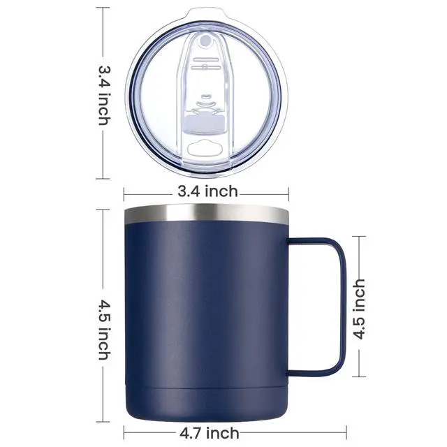 Alt view image 4 of 5 - 12oz Coffee Mug With Handle 8 Pack Bulk,Stainless Steel Insulated Travel Tumblers With Sliding Lid,Double Wall Vacuum Camping Cup for Hot & Cold Drinks Tea (Navy, 8)