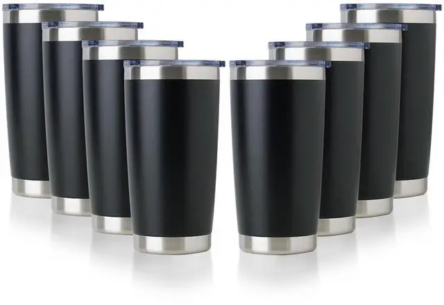 Main image of 20oz Stainless Steel Tumbler Bulk with Lid, Double Wall Vacuum Insulated Travel Mug, Powder Coated Coffee Cup, Powder Black, 8 Pack
