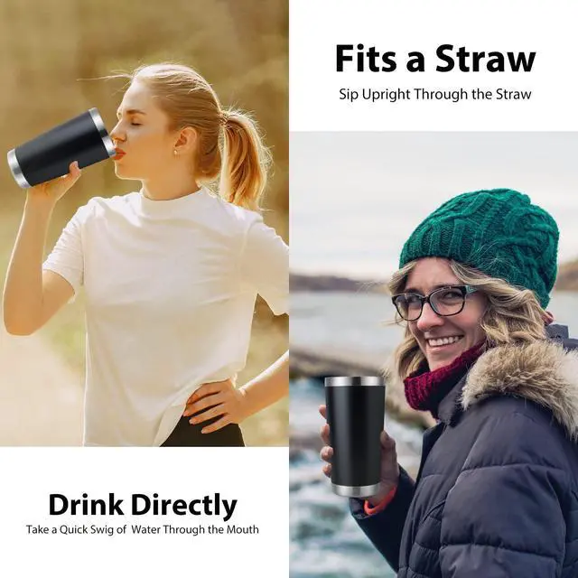 Alt view image 4 of 7 - 20oz Stainless Steel Tumbler Bulk with Lid, Double Wall Vacuum Insulated Travel Mug, Powder Coated Coffee Cup, Powder Black, 8 Pack