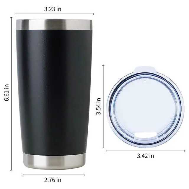 Alt view image 5 of 7 - 20oz Stainless Steel Tumbler Bulk with Lid, Double Wall Vacuum Insulated Travel Mug, Powder Coated Coffee Cup, Powder Black, 8 Pack