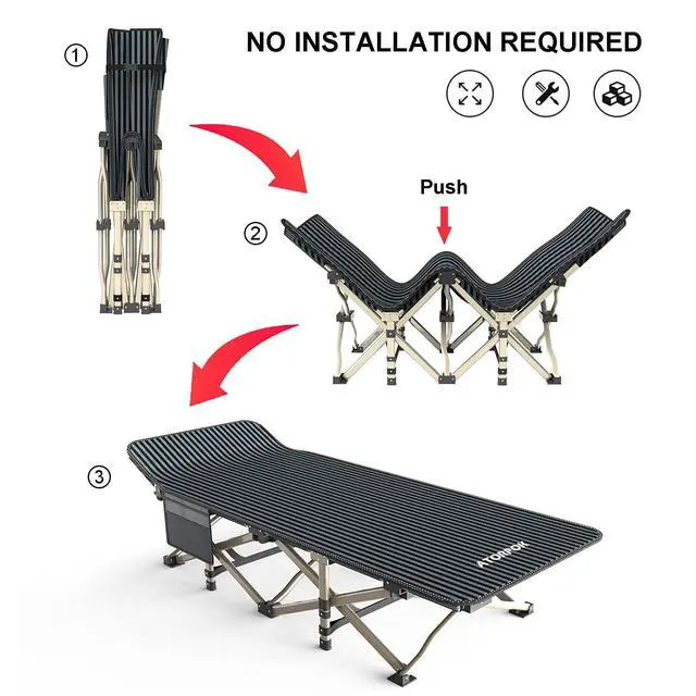 Alt view image 4 of 6 - Camping Cot for Adults Comfortable, Tent Folding Cot for Sleeping, Lightweight Folding Bed with Carry Bag for Kids Supports 450 lbs, Office Na