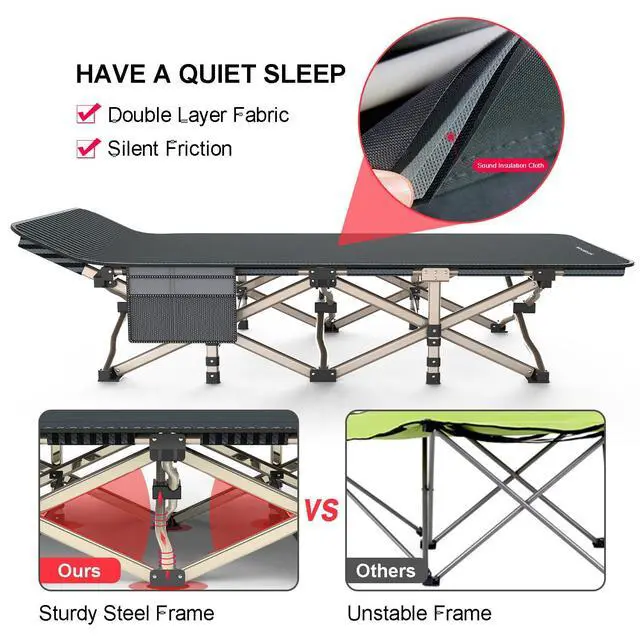 Alt view image 5 of 6 - Camping Cot for Adults Comfortable, Tent Folding Cot for Sleeping, Lightweight Folding Bed with Carry Bag for Kids Supports 450 lbs, Office Na
