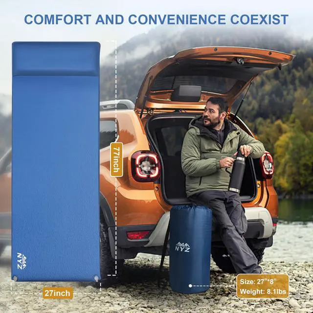 Alt view image 7 of 7 - Self Inflating Sleeping Pad for Camping 3.1" Ultra-Thick Memory Foam Camping Mattress 20s Quick Inflation Camp Mat with Pillow Waterproof 4-Season for Camping Travel Tent Car