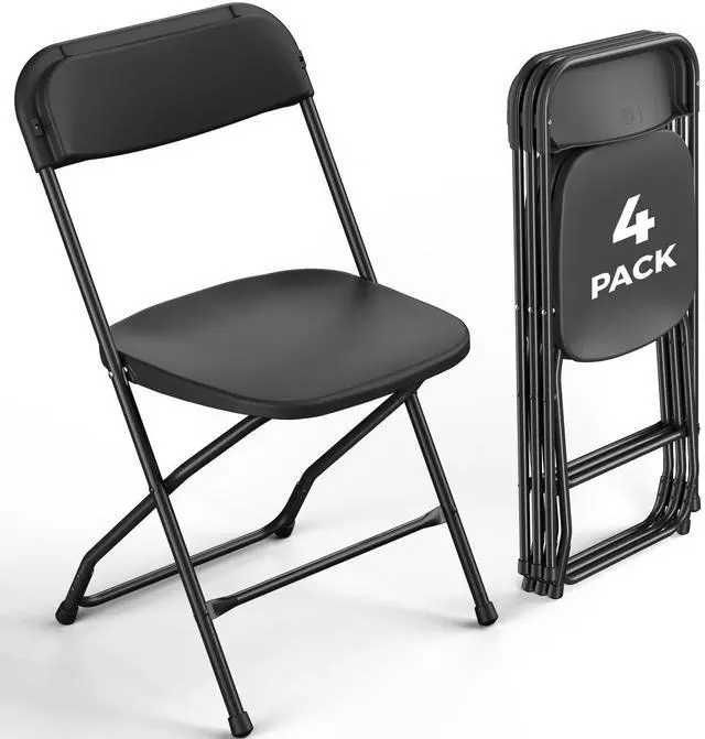 Main image of 4 Pack Black Plastic Folding Chairs, Outdoor Portable Folding Chair with Steel Frame, 350lbs Capacity Stackable Foldable Chairs for Patio, Garden, Picnic, Kitchen, Events