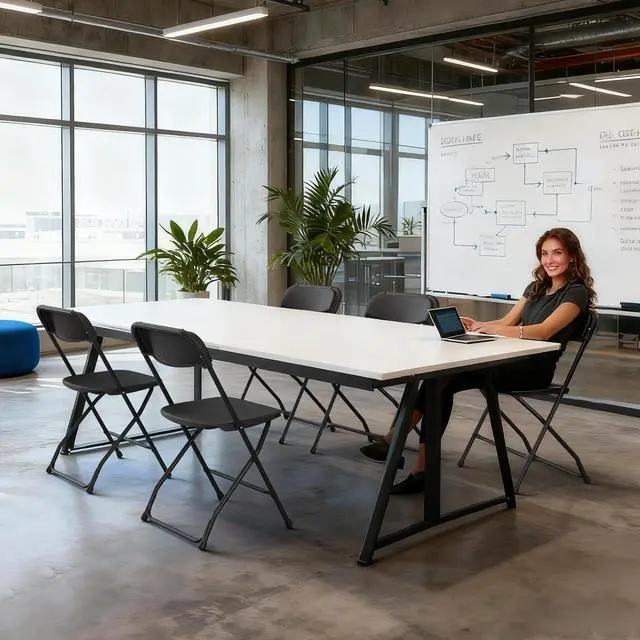 Alt view image 7 of 7 - 4 Pack Black Plastic Folding Chairs, Outdoor Portable Folding Chair with Steel Frame, 350lbs Capacity Stackable Foldable Chairs for Patio, Garden, Picnic, Kitchen, Events