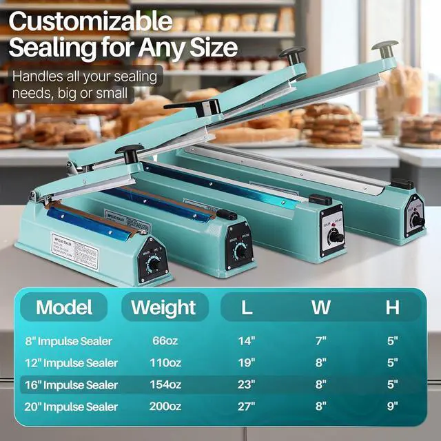 Alt view image 5 of 7 - Impulse Sealer 16 Inch (400mm) 500W Heat Sealer Machine with Adjustable Heating Mode, No Warm Up Needed, Portable Bag and Seal Impulse with Replacement Element Grip and Teflon Tape