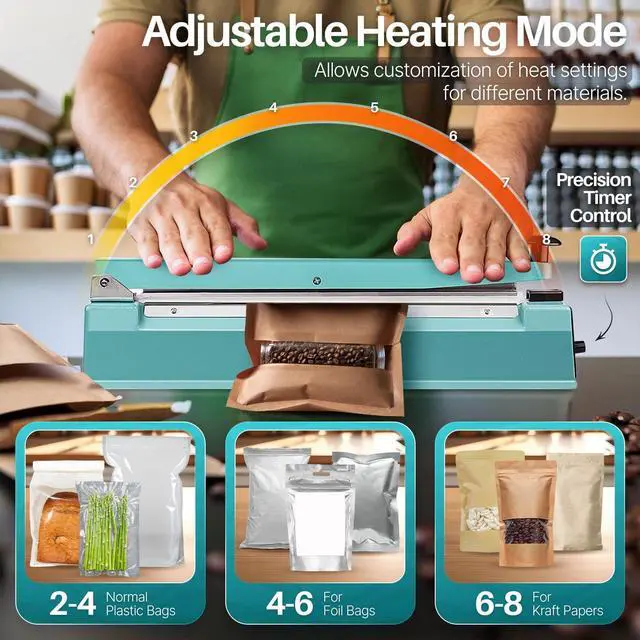 Alt view image 6 of 7 - Impulse Sealer 16 Inch (400mm) 500W Heat Sealer Machine with Adjustable Heating Mode, No Warm Up Needed, Portable Bag and Seal Impulse with Replacement Element Grip and Teflon Tape