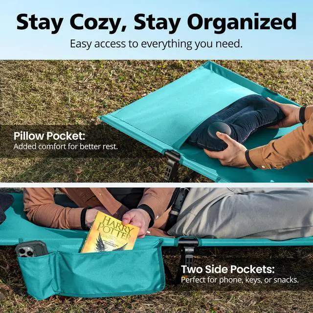 Alt view image 6 of 7 - Ultralight Camping Cot for Adults, Portable Folding Camping Bed, Supports 350 lbs - Lightweight for Travel, Camping, Hiking, Backpacking, Mountaineering (Blue)