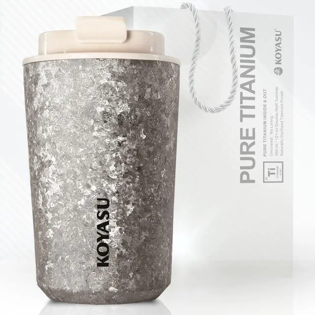 Main image of Ti-Zen Titanium Travel Coffee Mug - 12oz Ultralight Insulated Tumbler - Premium EDC Gear & Tactical Accessories - Heavy Duty Cup - Crystallized Texture Thermal Flask - Nimbus Gray