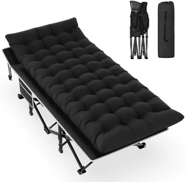 Main image of Camping Cot, Folding Camping Cots for Adults, Portable Sleeping Cot with Carry Bag, 1200D Double Layer Oxford, Camp Cot Bed for Guest Travel, Hiking, Support 500lbs, Black