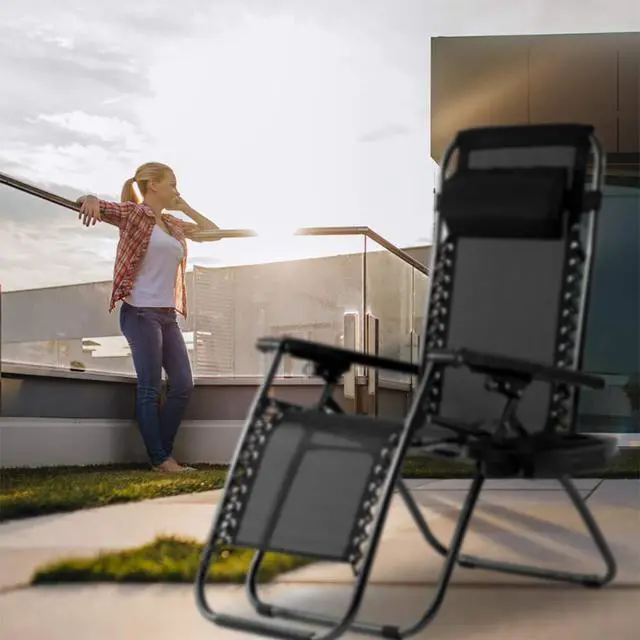 Alt view image 3 of 7 - Zero Gravity Lawn Lounge Chairs Set of 2 with Pillow and Cup Holder - Adjustable Reclining Folding Outdoor Chairs for Deck, Beach, Yard