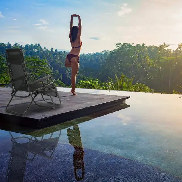 Alt view image 4 of 7 - Zero Gravity Lawn Lounge Chairs Set of 2 with Pillow and Cup Holder - Adjustable Reclining Folding Outdoor Chairs for Deck, Beach, Yard