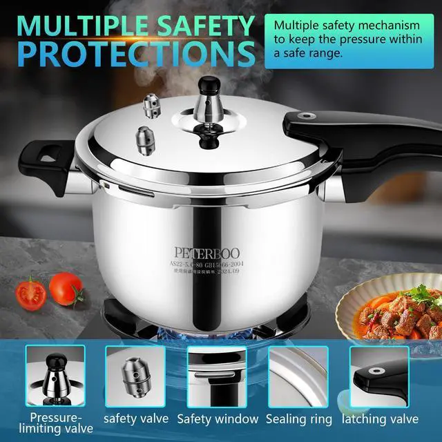 Alt view image 3 of 7 - 6QT Stainless Steel Pressure Cooker, Heavy Duty Food Grade 304 Pressure Canner with Safety Valve & Heat-Resistant Handle, Compatible with All Stovetops for Home Cooking & Canning