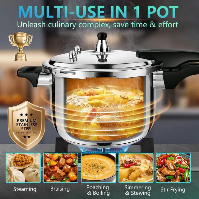 Alt view image 4 of 7 - 6QT Stainless Steel Pressure Cooker, Heavy Duty Food Grade 304 Pressure Canner with Safety Valve & Heat-Resistant Handle, Compatible with All Stovetops for Home Cooking & Canning