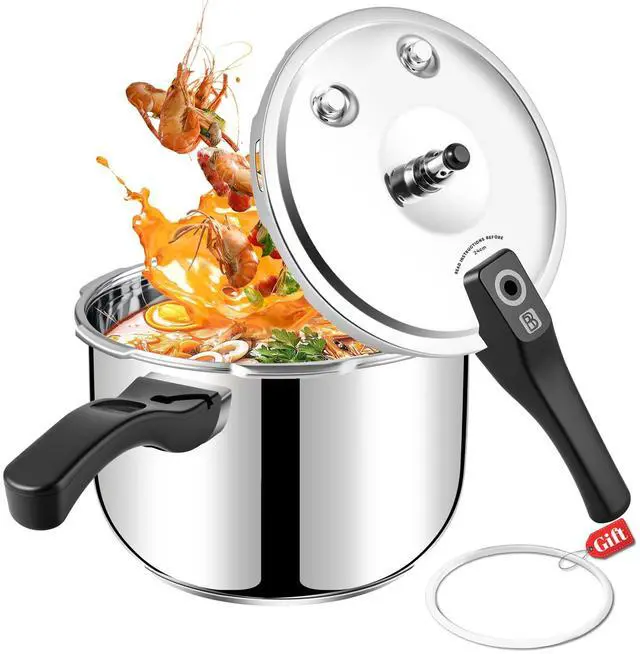 Main image of Stainless Steel Pressure Cooker 6.34 Quart, Heavy-Duty, Food-Grade, All Stovetop & Induction Compatible with Multi-Safety Lock System for Gas Electric Ceramic, Commercial Home Kitchen Use,