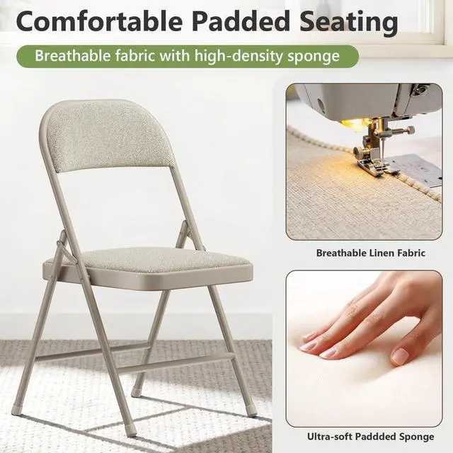 Alt view image 5 of 7 - 4 Pack Folding Chairs, Fabric Padded Folding Dining Chairs with Cushion Seat & Back, Indoor Outdoor Folding Chair Set for Home Office, Parties, Events, Wedding, Extra Guest Seating