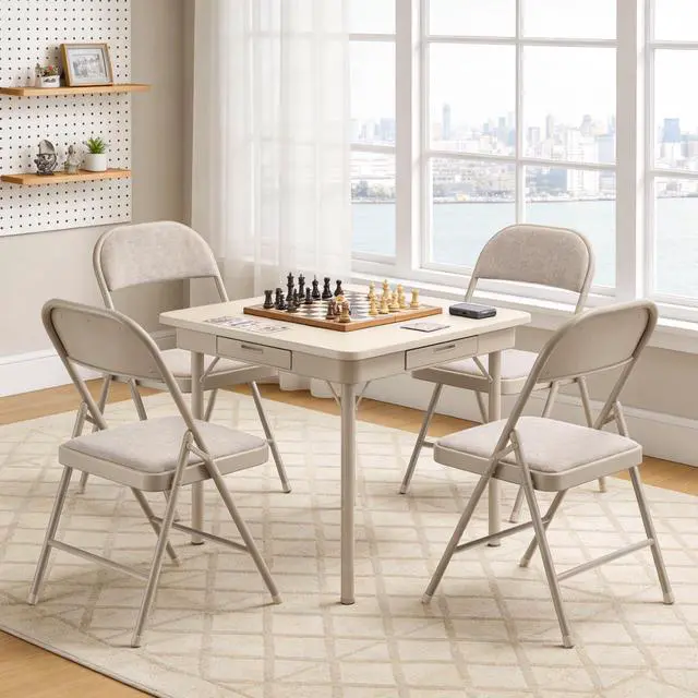 Alt view image 6 of 7 - 4 Pack Folding Chairs, Fabric Padded Folding Dining Chairs with Cushion Seat & Back, Indoor Outdoor Folding Chair Set for Home Office, Parties, Events, Wedding, Extra Guest Seating